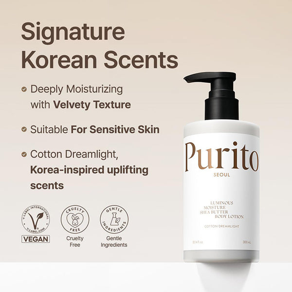 PURITO SEOUL LUMINOUS MOISTURE SHEA BUTTER BODY LOTION COTTON DREAMLIGHT 300ML