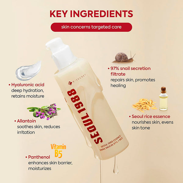 K-SECRET SEOUL 1988 ESSENCE: SNAIL MUCIN 97% + RICE 100ML